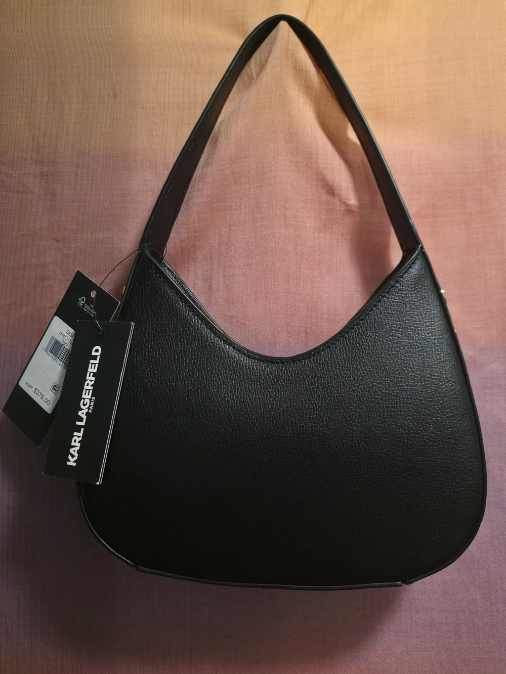 Karl Lagerfeld Black Leather Shoulder Bag with Gold Hardware Lettering